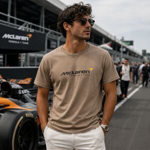 McLaren Grand Prix Formula One Cream 100% Cotton T Shirt Tee  Mens Size Small